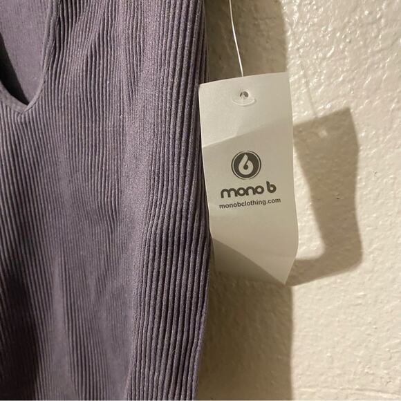 Mono B The Trend Ribbed Thong Bodysuit Gray Size S, M, L Deep V Neck NWT - Picture 4 of 6